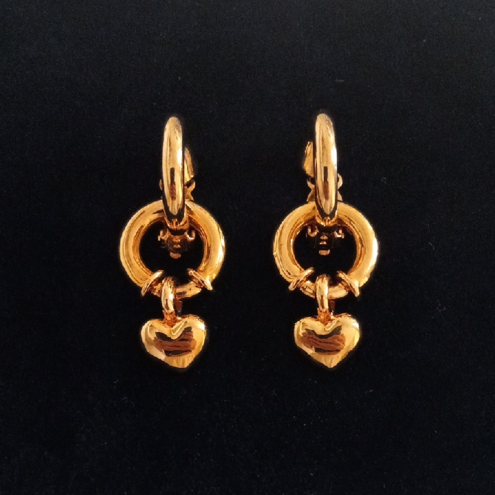 ST JOHN Vintage Gold-Tone Heart Dangle Earrings